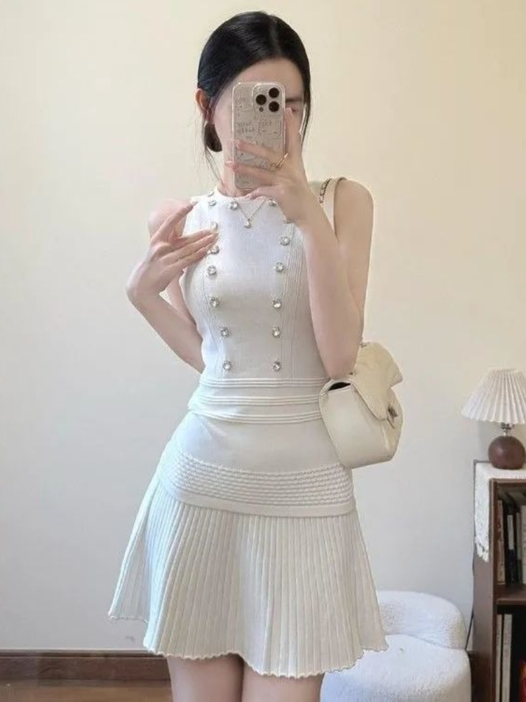 Summer Clothing In French - Set Dua Potong Rok Pendek Lipit