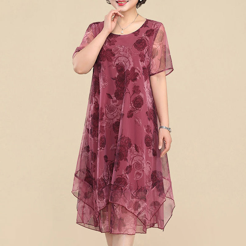 Gaun lengan pendek leher-o, ba - Summer Clothing For 60 Year Old Woman ulasan dan harga