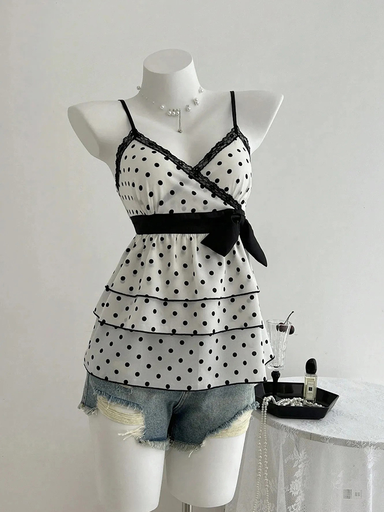 Summer Clothing For 60 Year Old Woman - Kamisol Polkadot Berpita Warna-Warni Gaya Retro