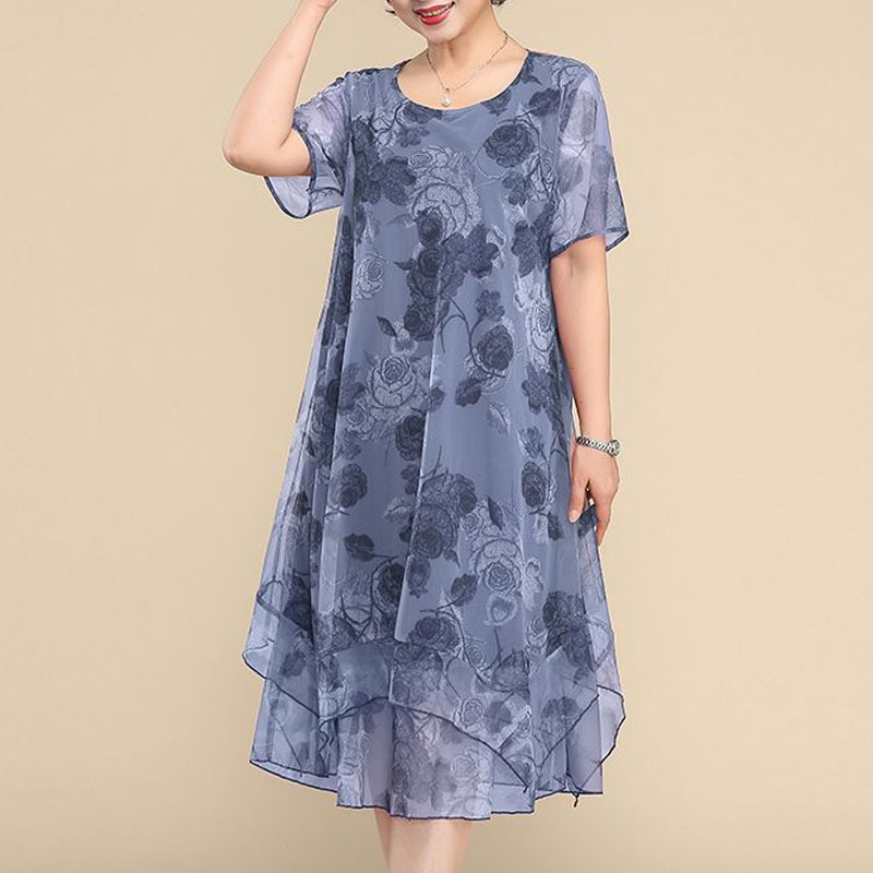 Gaun lengan pendek leher-o, ba - Summer Clothing For 60 Year Old Woman ulasan dan harga