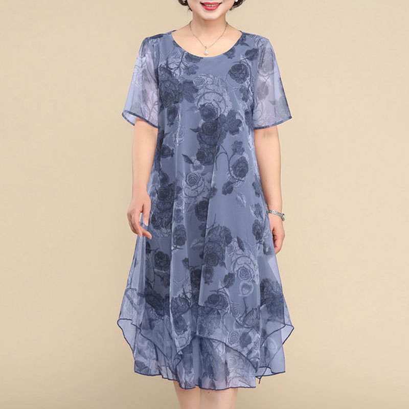 Gaun lengan pendek leher-o, ba - Summer Clothing For 60 Year Old Woman ulasan dan harga