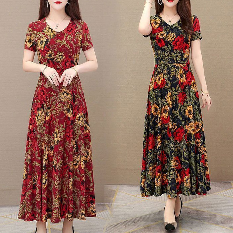 Gaun Midi Motif Bunga Antik Ge - Summer Clothing For 60 Year Old Woman ulasan dan harga