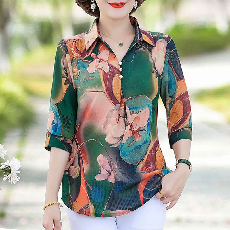 Kemeja motif bunga Vintage mus - Summer Clothing For 60 Year Old Woman ulasan dan harga