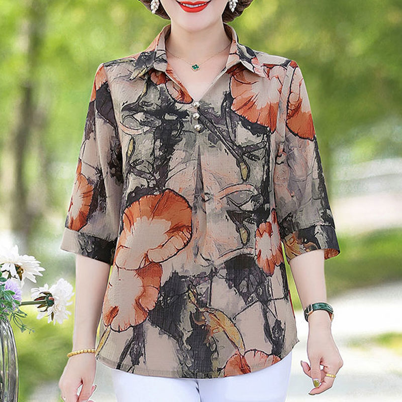 Kemeja motif bunga Vintage mus - Summer Clothing For 60 Year Old Woman ulasan dan harga