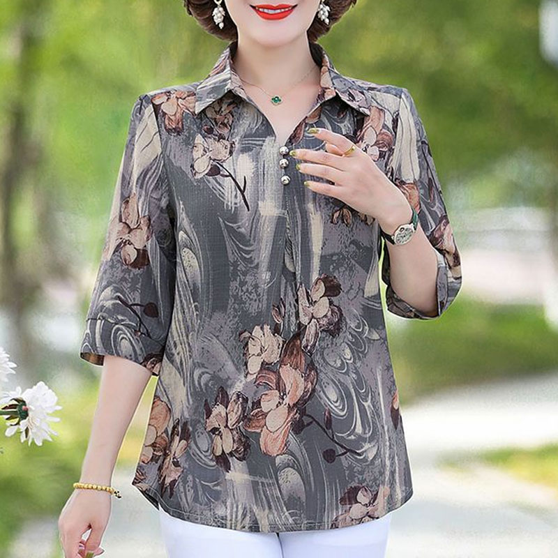 Kemeja motif bunga Vintage mus - Summer Clothing For 60 Year Old Woman ulasan dan harga