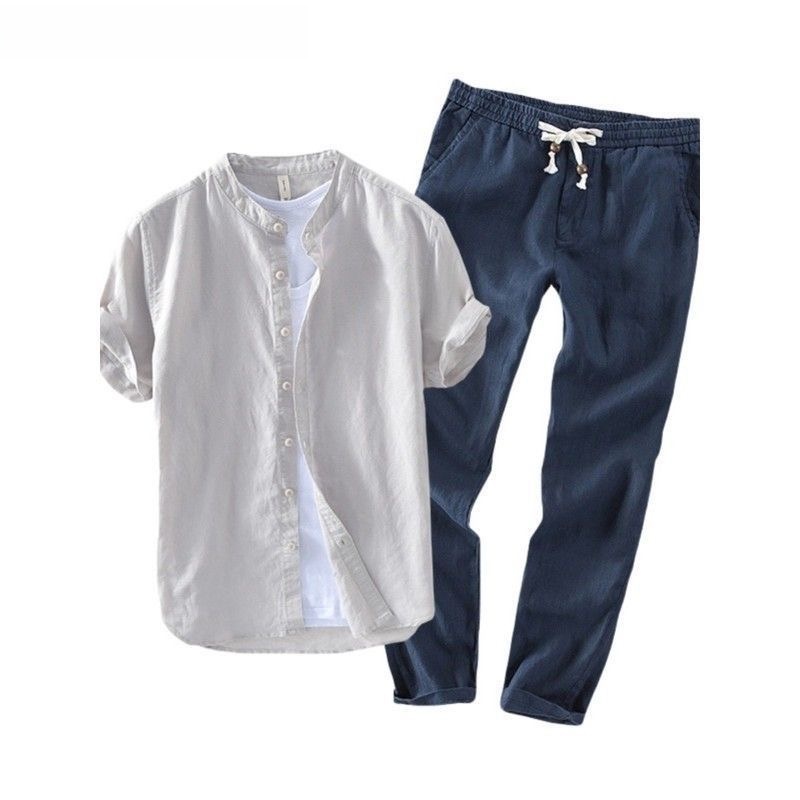Set Kemeja dan Kaos Linen Leng - Summer Clothing Wear ulasan dan harga