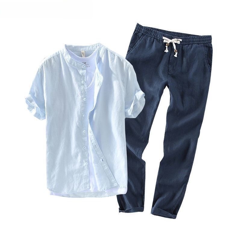 Set Kemeja dan Kaos Linen Leng - Summer Clothing Wear ulasan dan harga