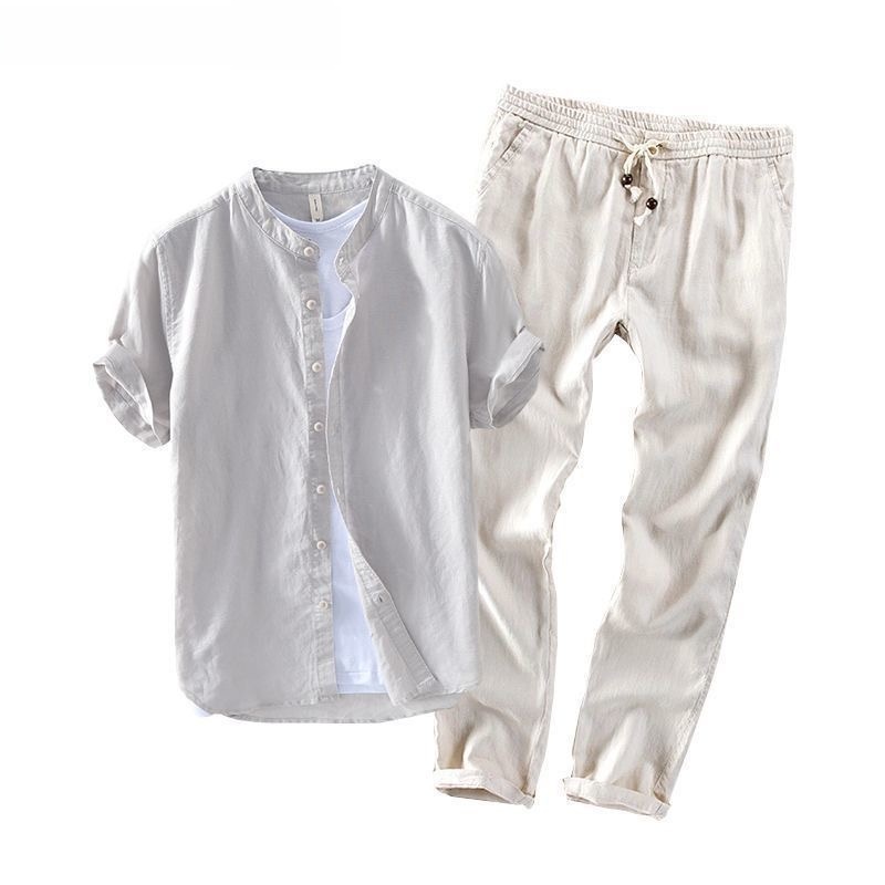 Set Kemeja dan Kaos Linen Leng - Summer Clothing Wear ulasan dan harga