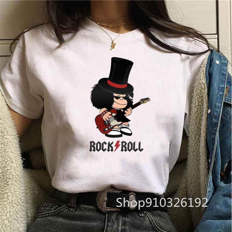 Rock Roll Mafalda tshirt lucu  - Summer Clothing Teens ulasan dan harga