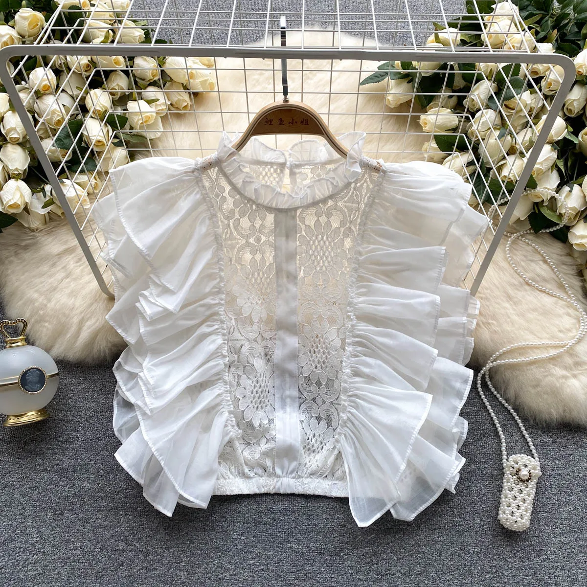 Blus Lengan Kelopak Renda Eleg - Summer Clothing In French ulasan dan harga