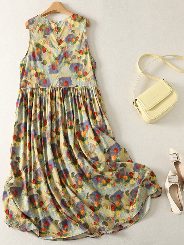 Gaun Maxi Motif Bunga Longgar  - Summer Clothing Vibes ulasan dan harga