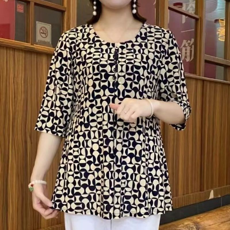 Kaus motif Vintage kasual long - Summer Clothing For 60 Year Old Woman ulasan dan harga