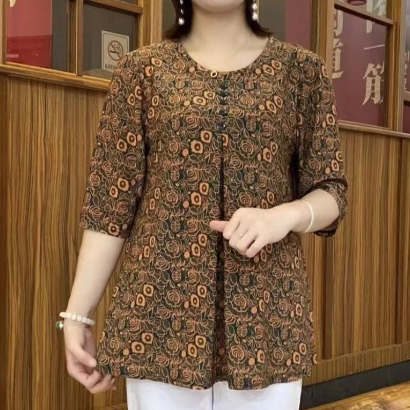 Kaus motif Vintage kasual long - Summer Clothing For 60 Year Old Woman ulasan dan harga