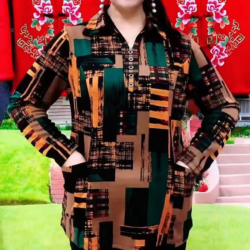 Kemeja geometris berpergian mo - Summer Clothing For 60 Year Old Woman ulasan dan harga